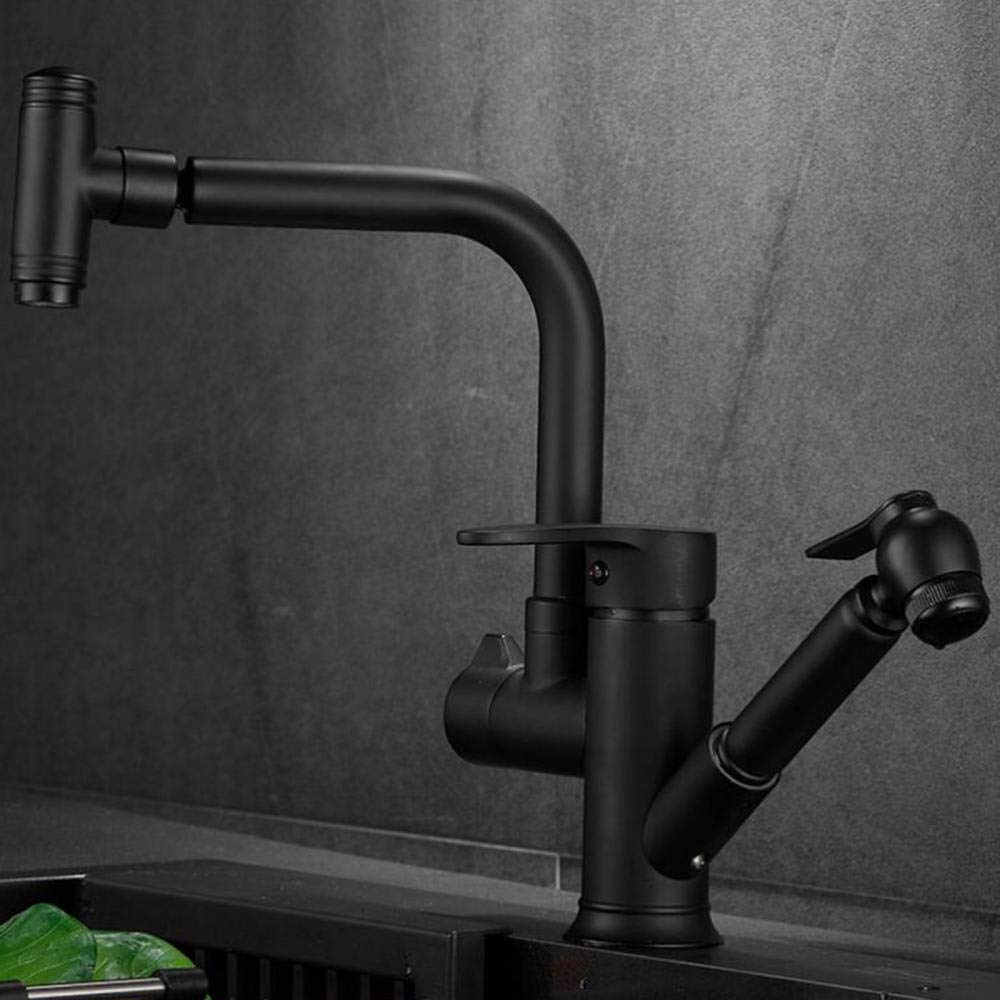 Grifos mezcladores for Fregadero de Cocina, Grifo de Cocina extraíble de latón, Giratorio de 360 ​​°, frío y Caliente, con Pistola rociadora, Grifo de Cocina retráctil, Negro