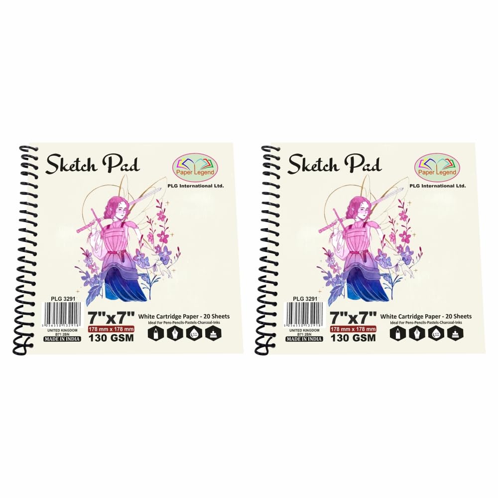 Set of 2- Artists Sketch Pad Spiral Bound Sketch Book 130 GSM Cartridge Paper Durable Drawing Paper Art Book Ideal for Children's Adults Sketching Painting School Home (7" X 7") โ image 1