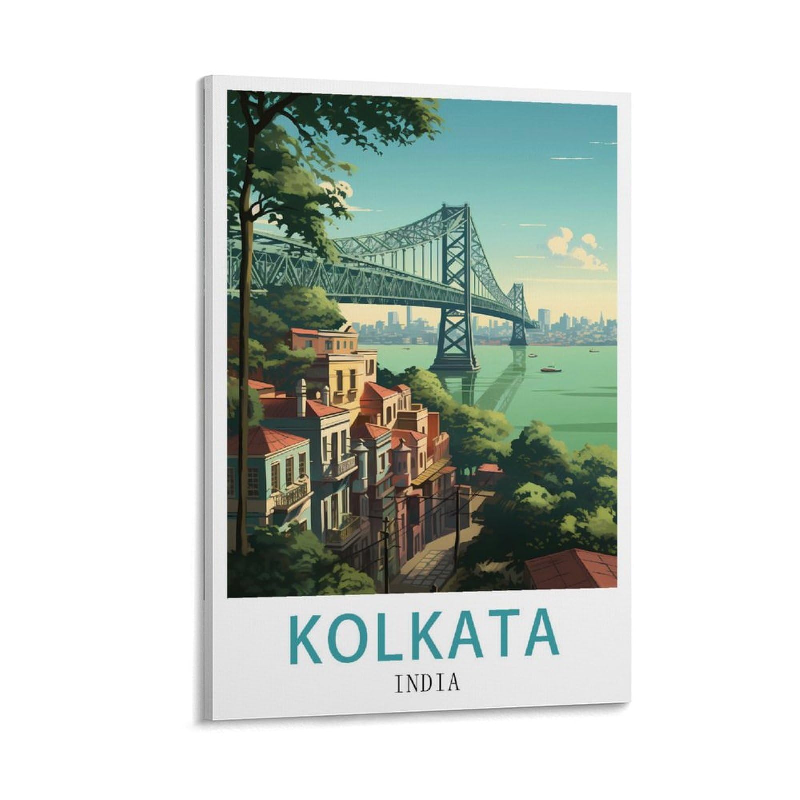 Lolwnni Frame-Style Kolkata India Vintage Travel Posters 16X24inch(40X60cm) Canvas Wall Art Print Picture Paintings For Living Room Bedroom Decor
