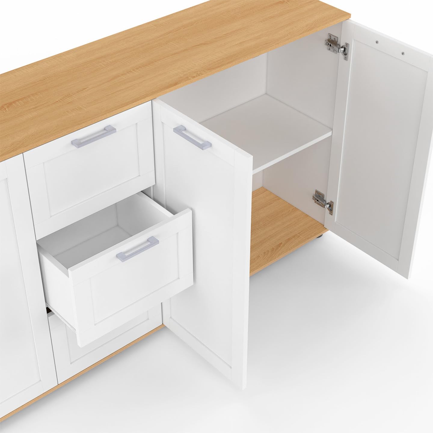 IDMarket - Buffet 180 cm VITO XXL 4 Portes avec 3 tiroirs Bois et Blanc