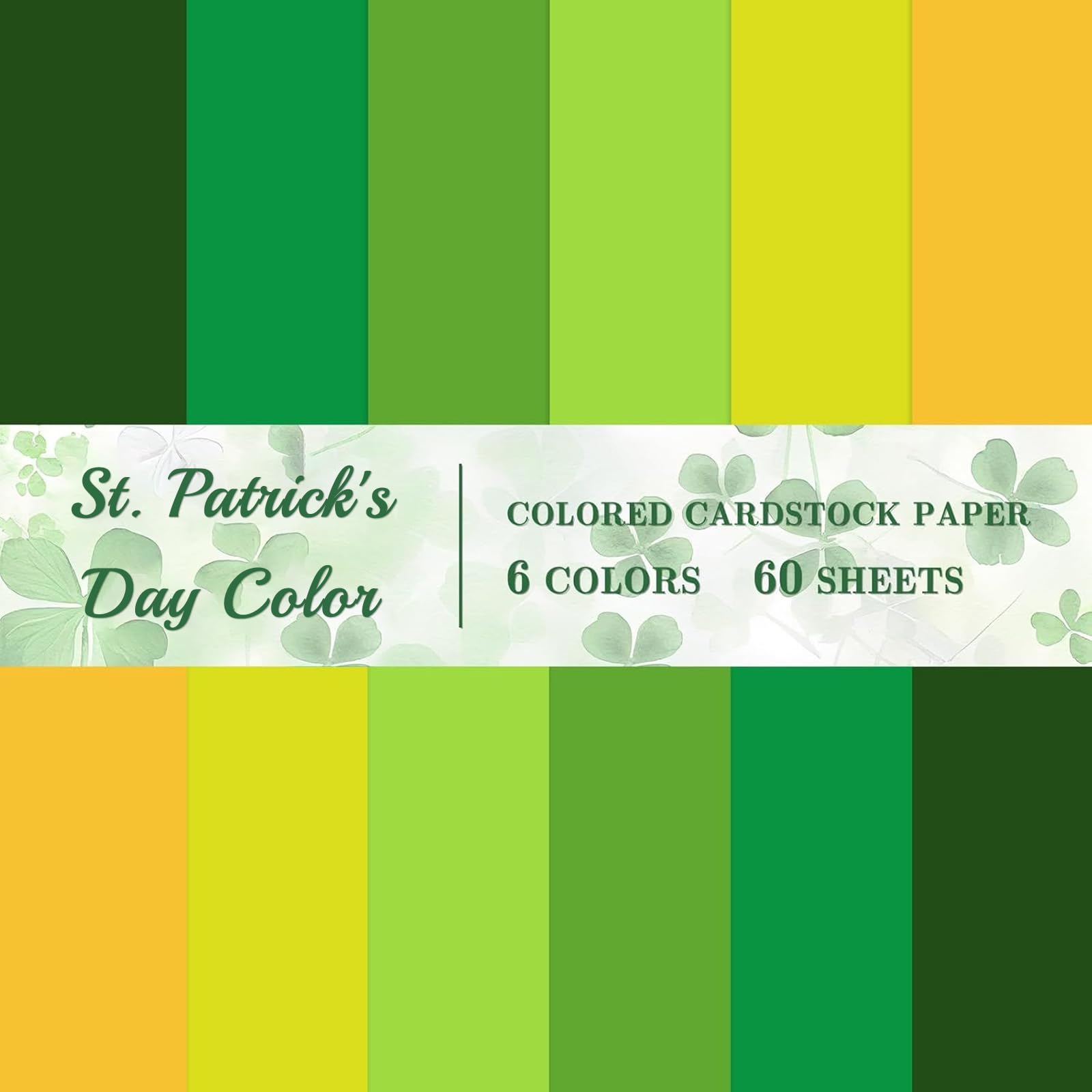 60 Sheet 8.5 x 11 Inch St. Patrick's Day Colored Card Stock Paper Thick Paper Cards Green Yellow Scrapbook Papers for Prints DIY Arts Crafts School