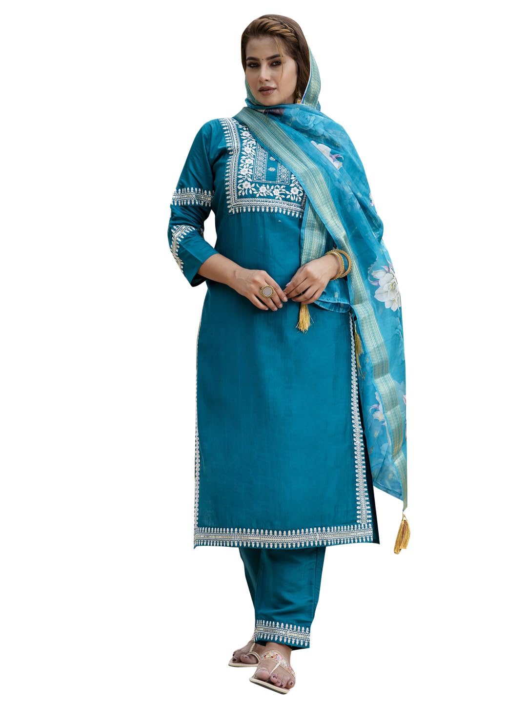 VredeVogelViscose Roman Silk Embroidered Kurta Pant Set with Dupatta