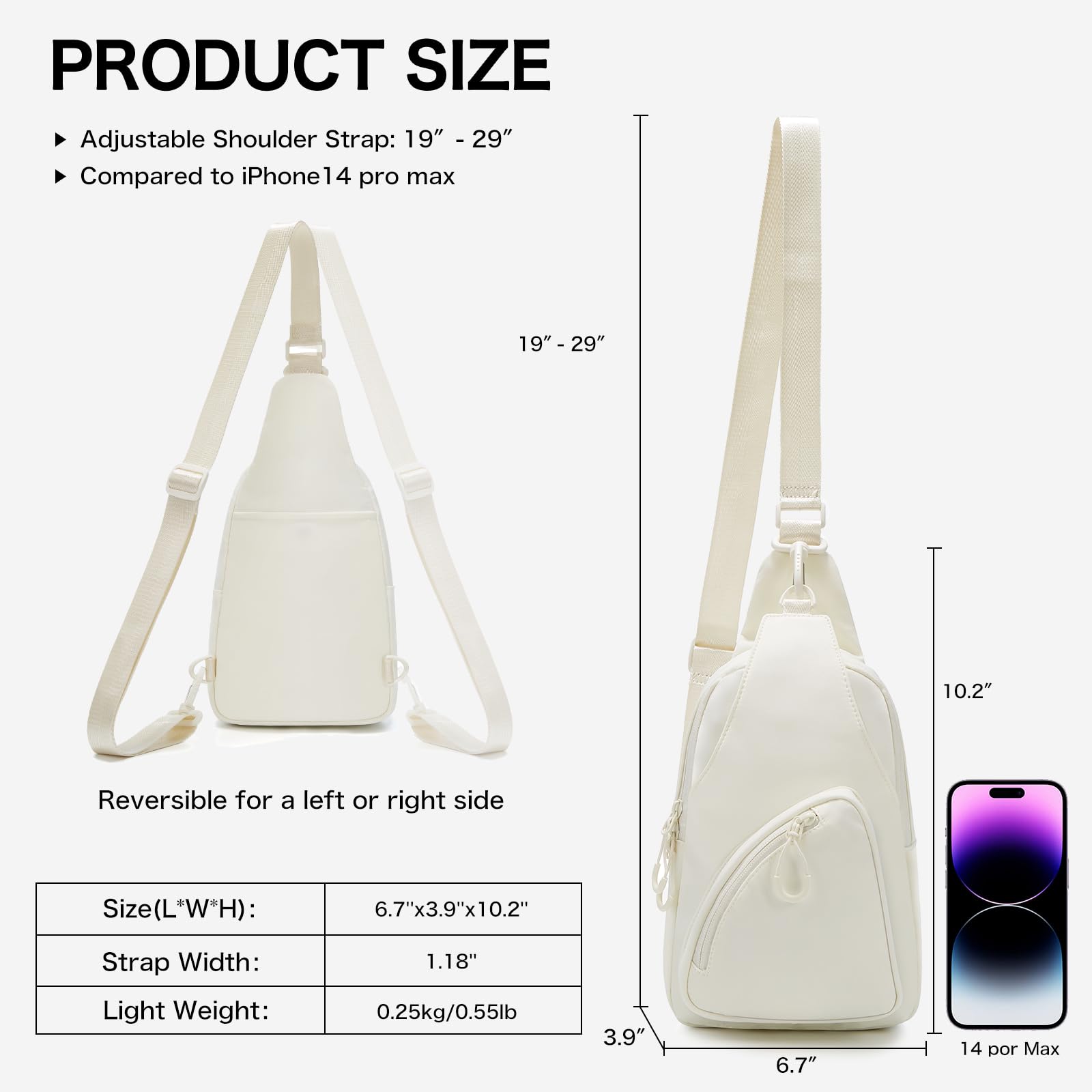Small Sling Bag Crossbody Bags for Women Men, Crossbody Sling Backpack, Chest Bag Daypack with Convertible Shoulder Strap, Cross Body Bags Trendy for Travel Camping Hiking White