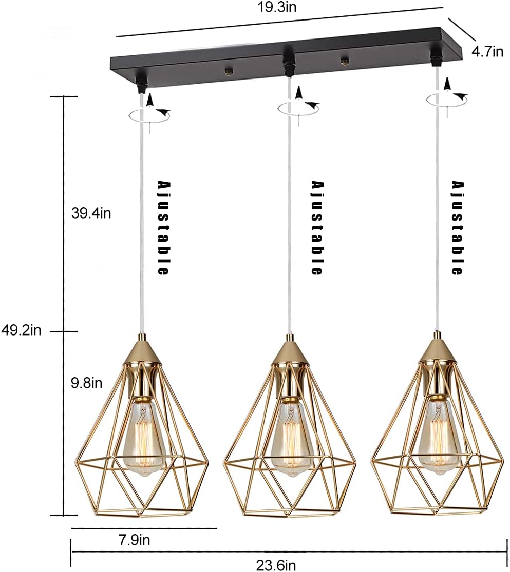 SEEBLEN 3- Light Indoor Island Pendant Light Gold Metal Hanging Ceiling Light Fixtures for Kitchen Kitchen Island Bar Dining Room - - 