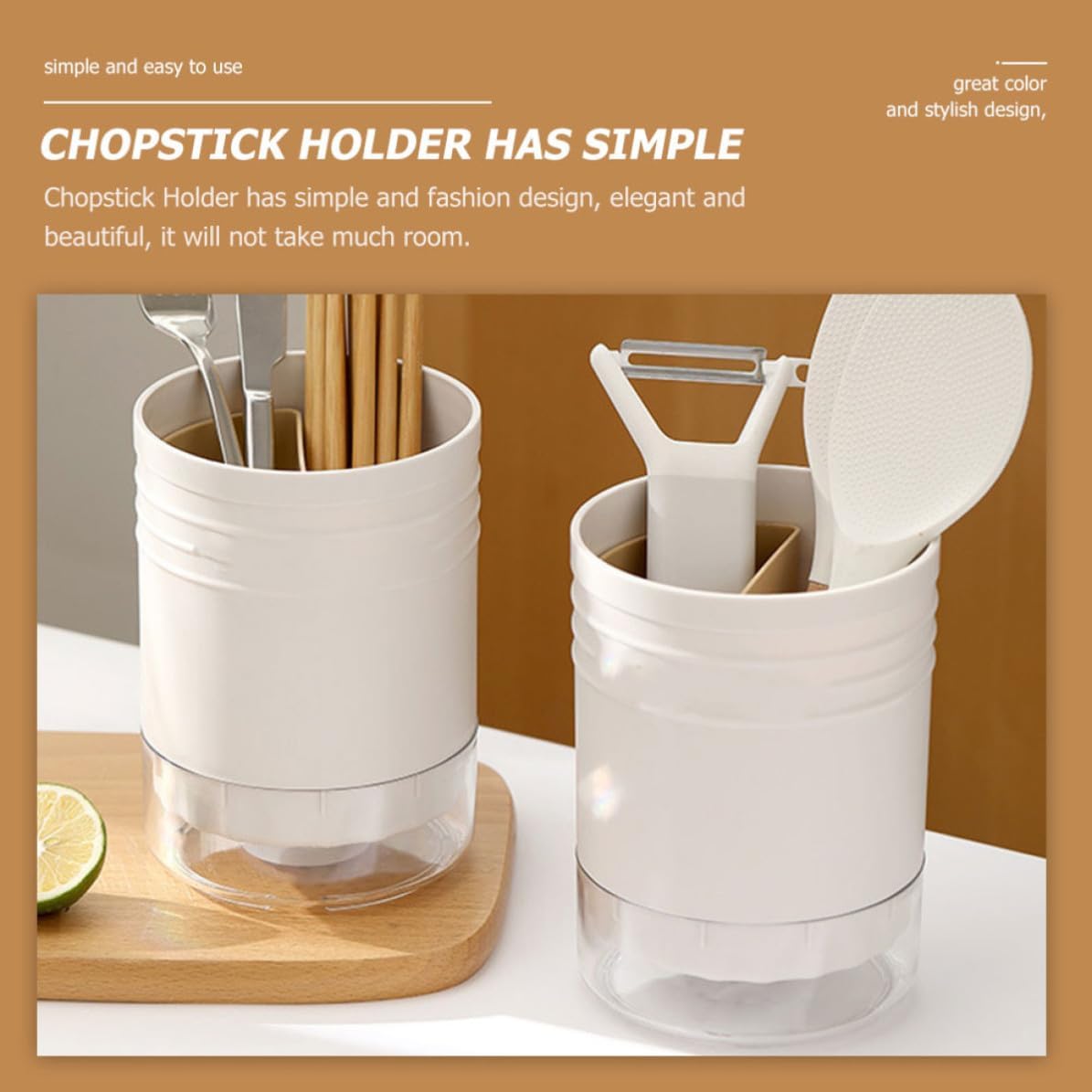 2pcs Kitchen Utensil Holders with Draining Function, Multi-function Desktop Cutlery and Chopstick Organizer, White Pp and Pet Material, Modern Simple Style for Home Kitchen