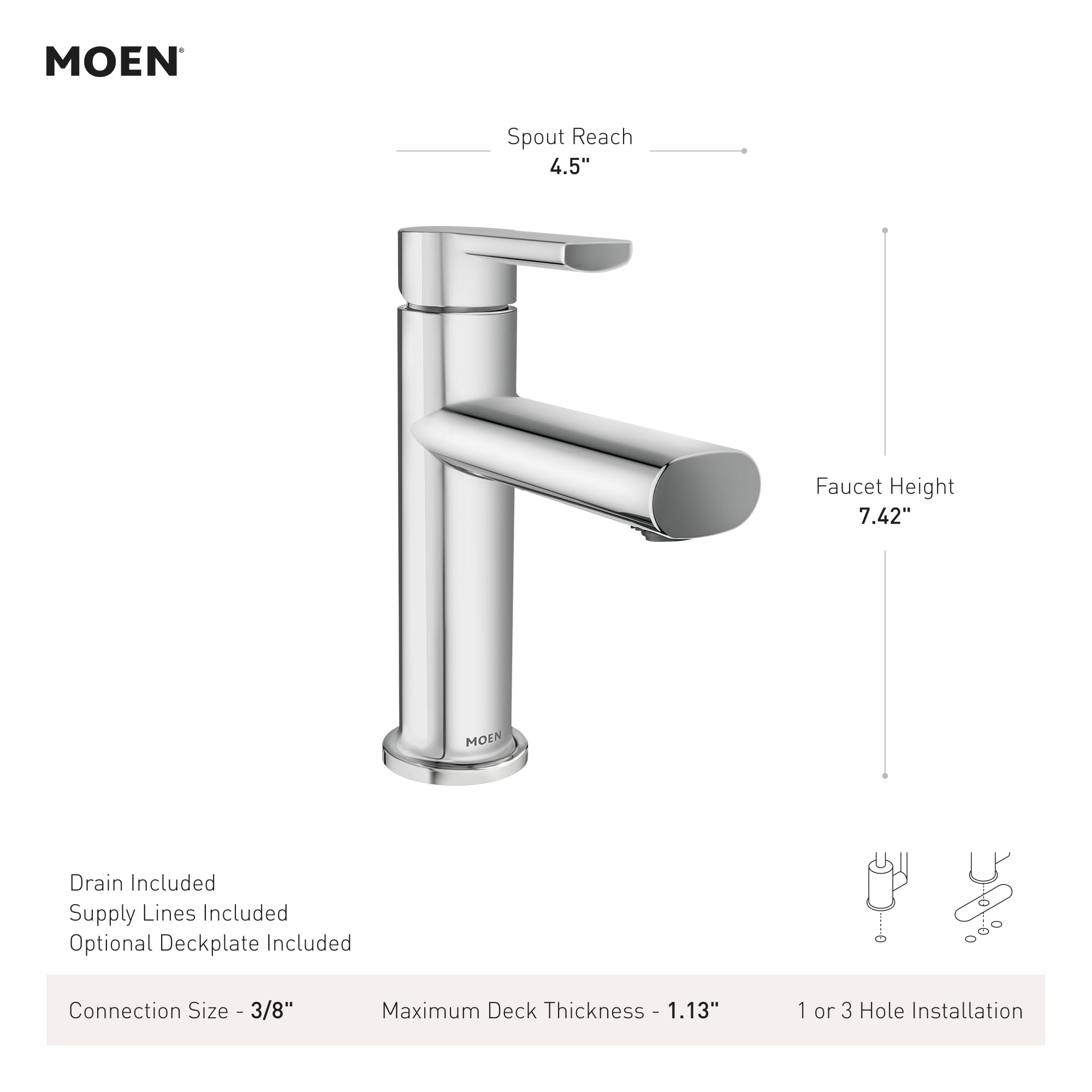 Moen Meena Chrome One-Handle Single Hole Modern Bathroom Sink
