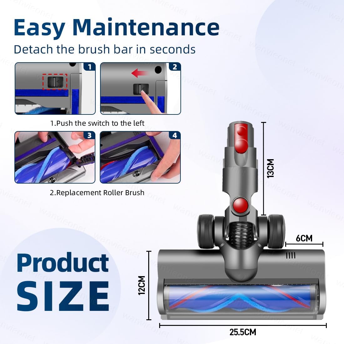 Bürste für Dyson V12 Detect Slim V10 Digital Slim Staubsauger, Zubehör Bodenbürste mit LED-Leuchten, Ersatzteile Ersatzbürste mit Direktantrieb, Aufsatz mit Schnellspanner für Hartboden und Teppiche