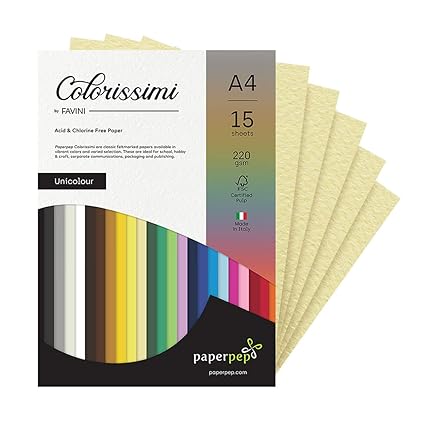 Colorissimi Card Stock 220GSM A4 Camoscio (Pastel Yellow) Unicolor Pack of 15 Sheets For Cardmaking, Mixedmedia, Papercrafts, Cutart, Diecutting, Stamping, Scrapbooking, Pastel Colouring and Arts & Crafts
