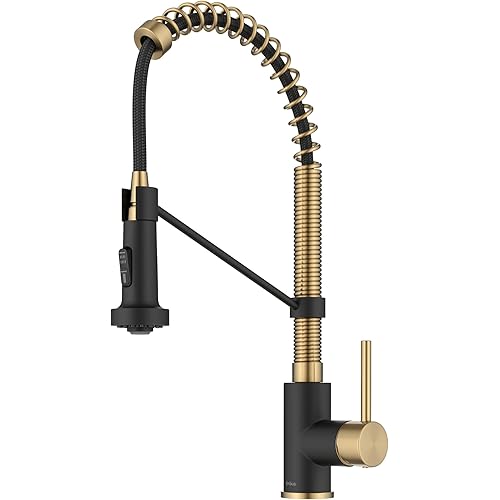 KRAUS Bolden Commercial Style 2-Function Single Handle Pull Down Kitchen Faucet in Brushed Brass/Matte Black, KPF-1610BBMB