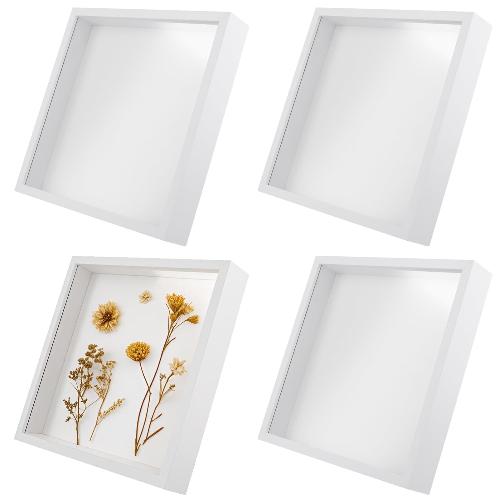 FUNSUEI 4 PCS 10 Inch White Box Frame, Square Deep Shadow Box Frames for Crafts, Anniversary, Wedding, Graduation