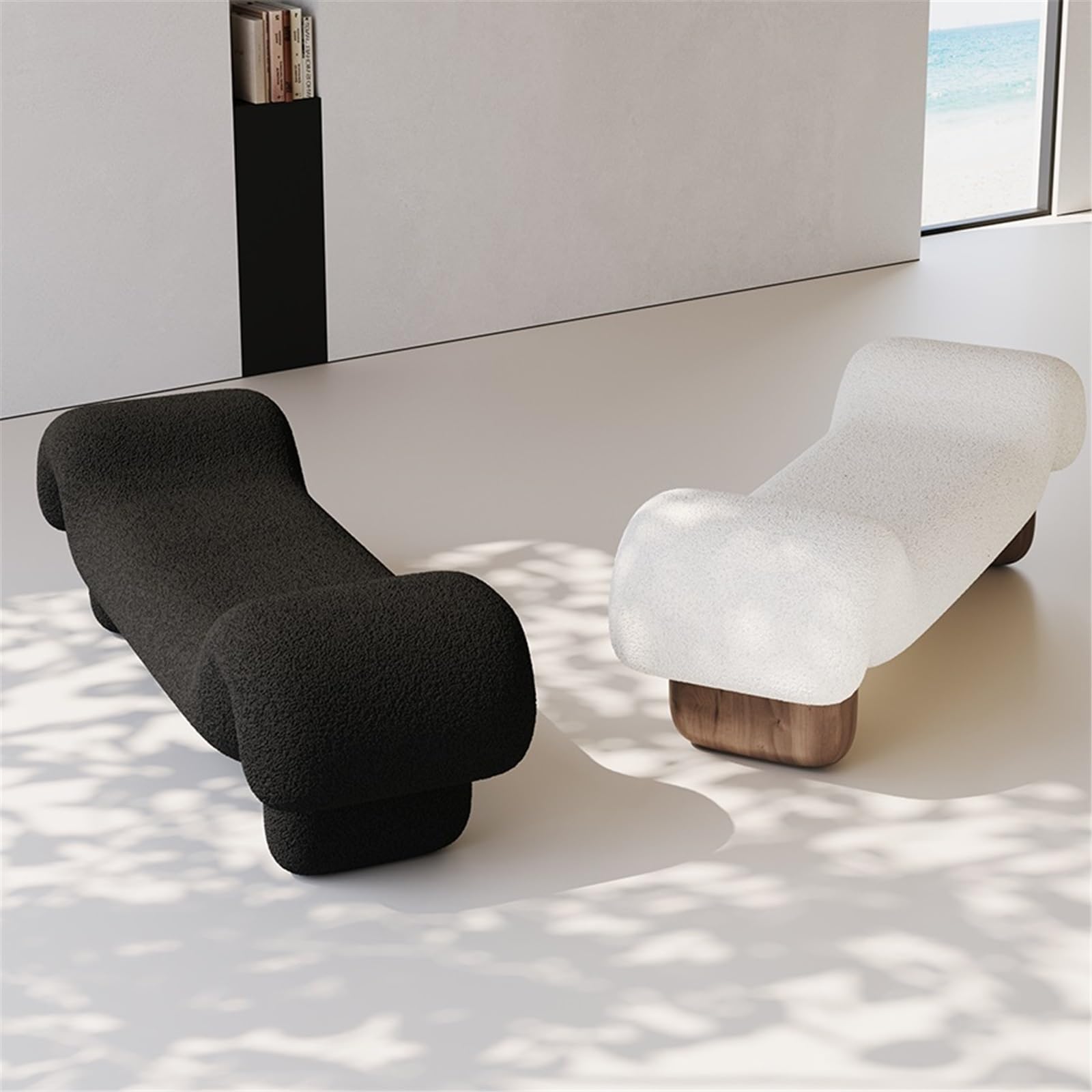 Bout de lit Canapé-lit en Bois et Tissu Style rétro, Tabouret, Coin vestiaire, Banc Noir Banc Banquette(Grand)