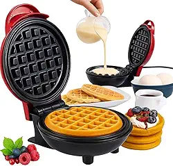 Mini Máquina de Waffle Elétrica Bivolt (110V/220V) | 350W Compacta e Antiaderente | Waffle, Panqueca, Omelete e Sanduíche | Portátil para Lanches Rápidos, Viagem e Cozinhas Pequenas