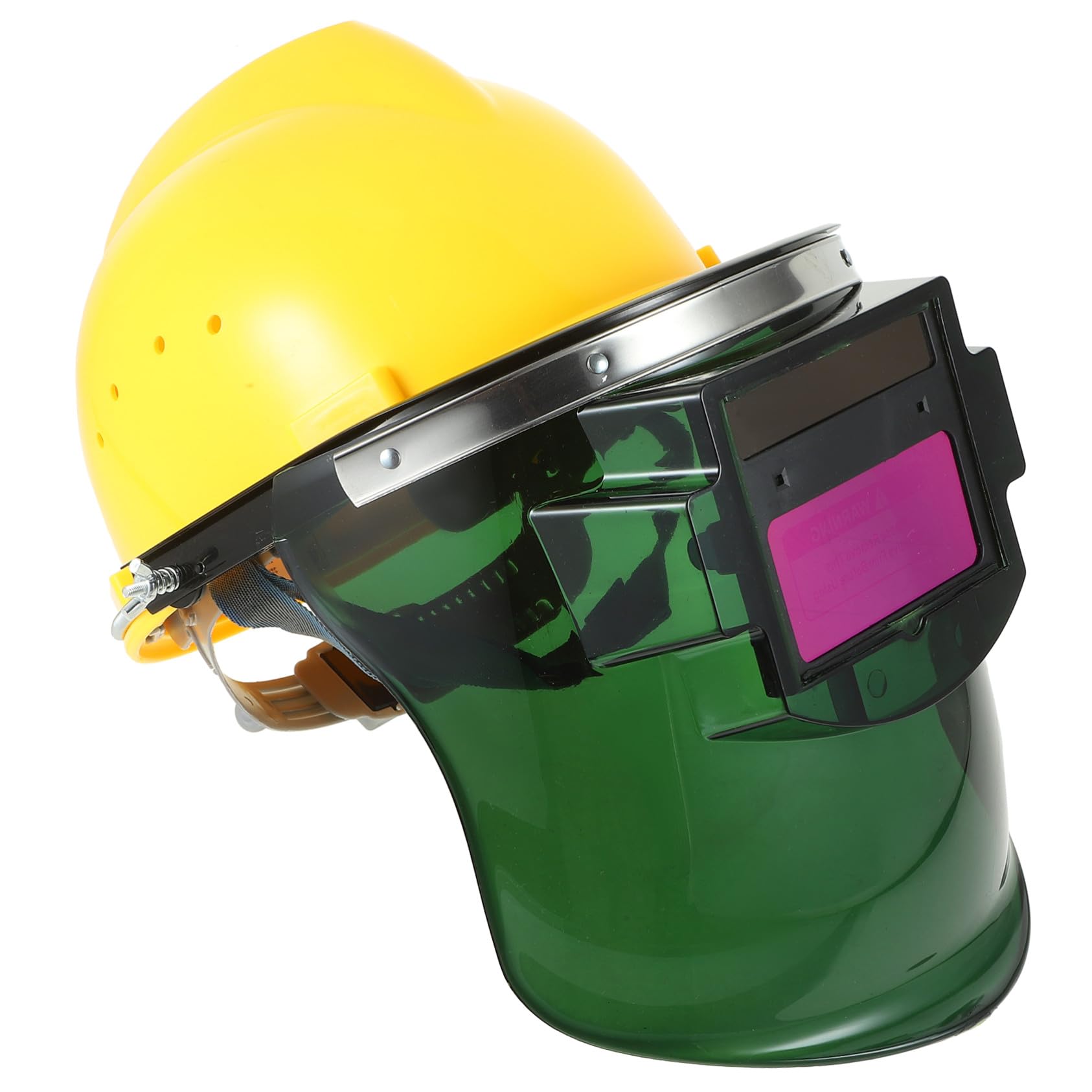 Dimmbare Schweißerschutzmaske mit Schutzhelm, Solarbetrieben, Gelb | PC Kunststoff, Abnehmbarer Sichtschirm, 1 Satz mit Helm und Maske für Schweißer