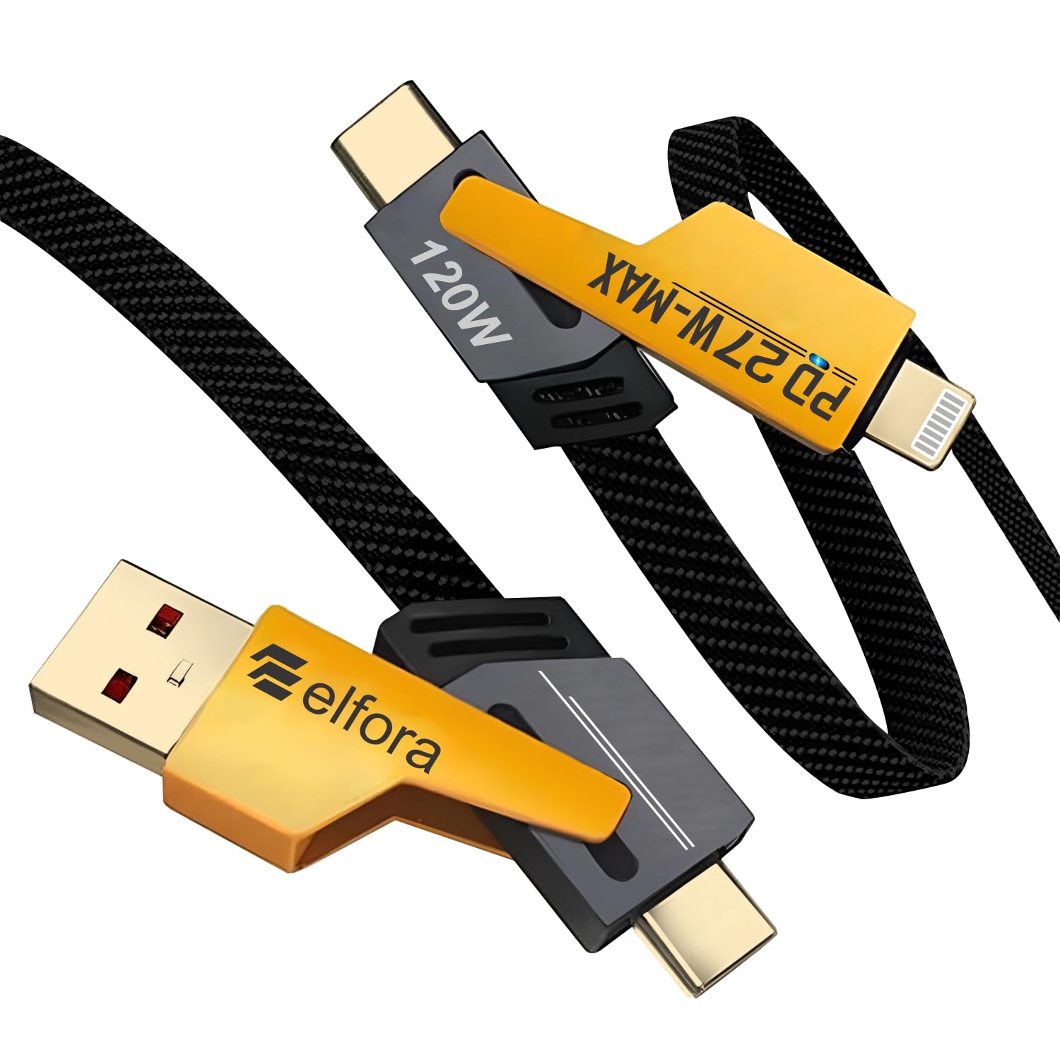 Elfora 120W 4 in 1 Multi Function Braided Fast Charging Cable | Quad 1.5m Rugged Multi Function | Type C to USB A | Type C to Lightning | Compatible with iPhone, MacBook, Samsung, Tablets & More-image-30