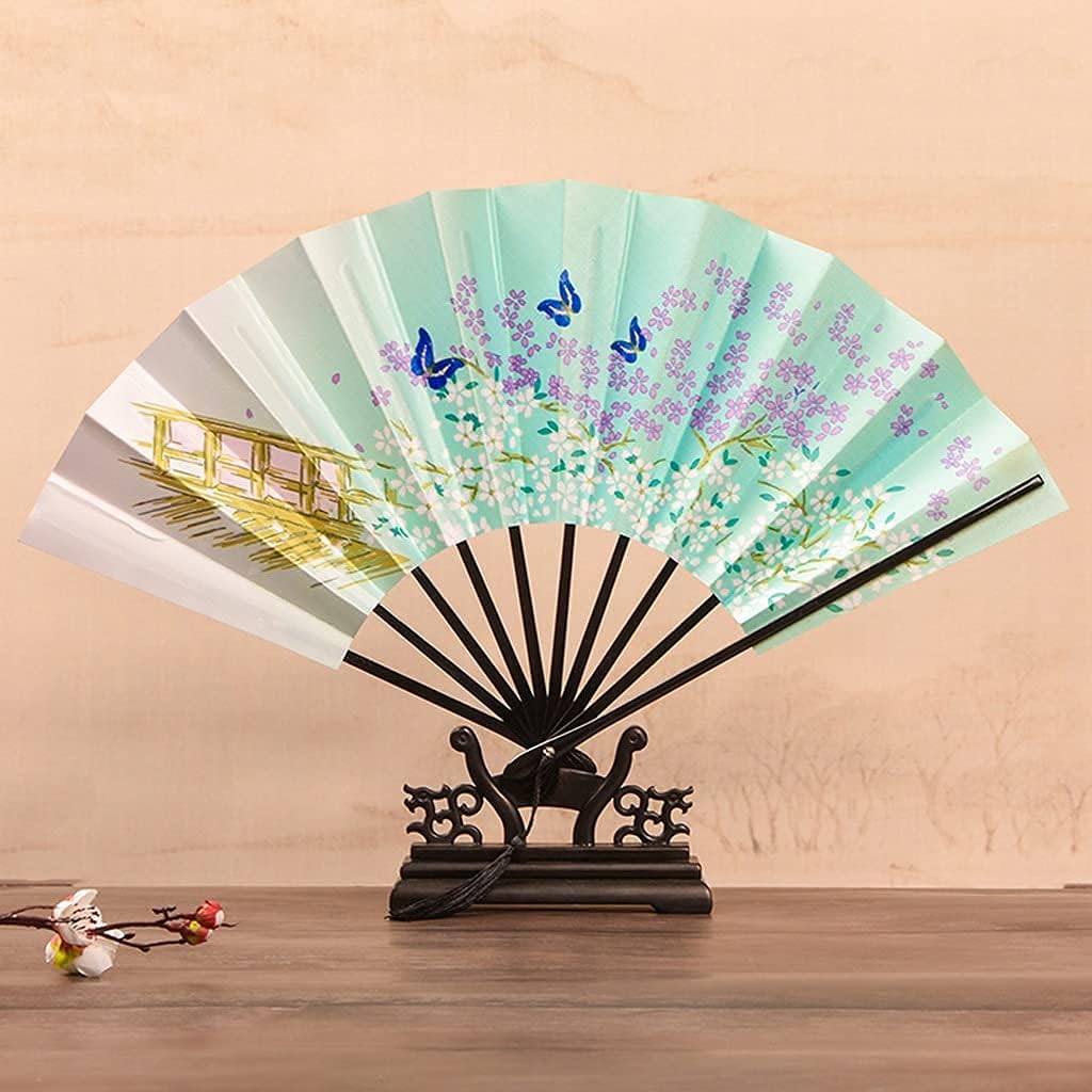 Folding Fan Folding Fan Chinese Vintage Bamboo Silk Fan for Dance Performance Decoration Wedding Party Gift Home Ceremonial Decorative Fan (Color : E) (E)