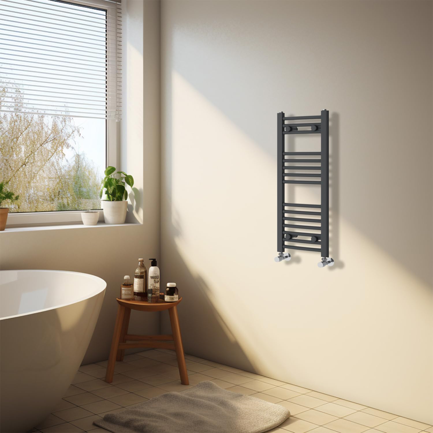 NRG Anthracite Heated Towel Rail Curved Designer Bathroom Radiator - 800×300mm — image 1