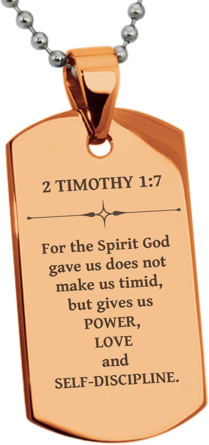 Stainless Steel Power Love and Self-Discipline 2 Timothy 1:7 Dog Tag Pendant Necklace
