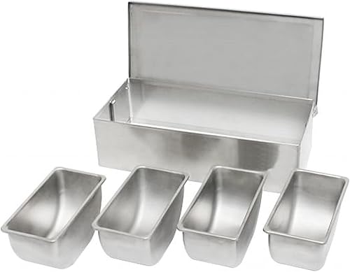 Miniatura 5 de TrueCraftware Barra de condimentos de acero inoxidable con 4 compartimentos (parte inferior abierta) - Dispensador de condimentos para servir