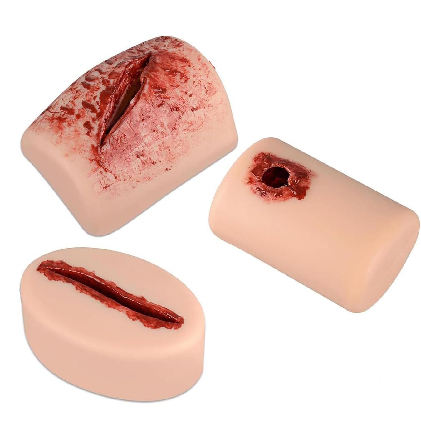 Hkfgshop 3Pcs Simulated Trauma Model, Trauma Hemostasis Education Training Model, Silicone Simulation Human Skin Model, Bleeding Simulation Wound Model, Stop The Bleed Training Kit For Medical Classes