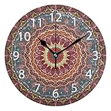 Ollabaky Mandala Clocks Battery Operated Silent Desk Clock, Mosaic Retro Style 10 Inch Non Ticking C