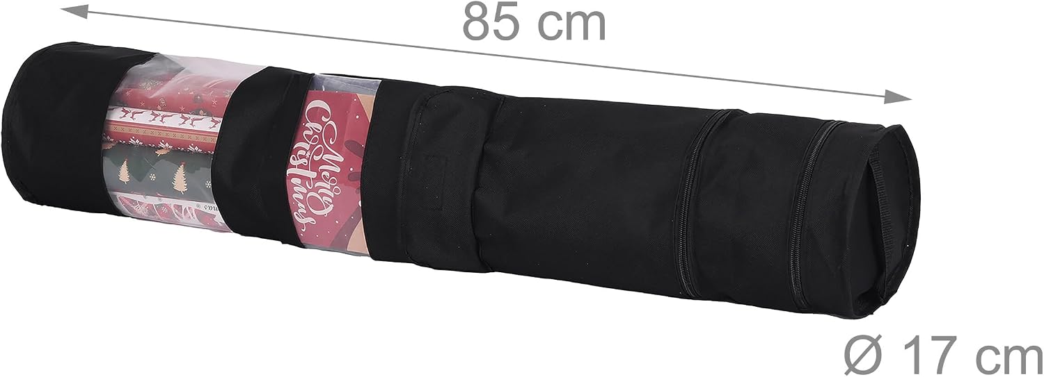Relaxdays Wrapping Paper Storage Set of 2 2 Extra Compartments Handles H x D 85 x 17 cm Black