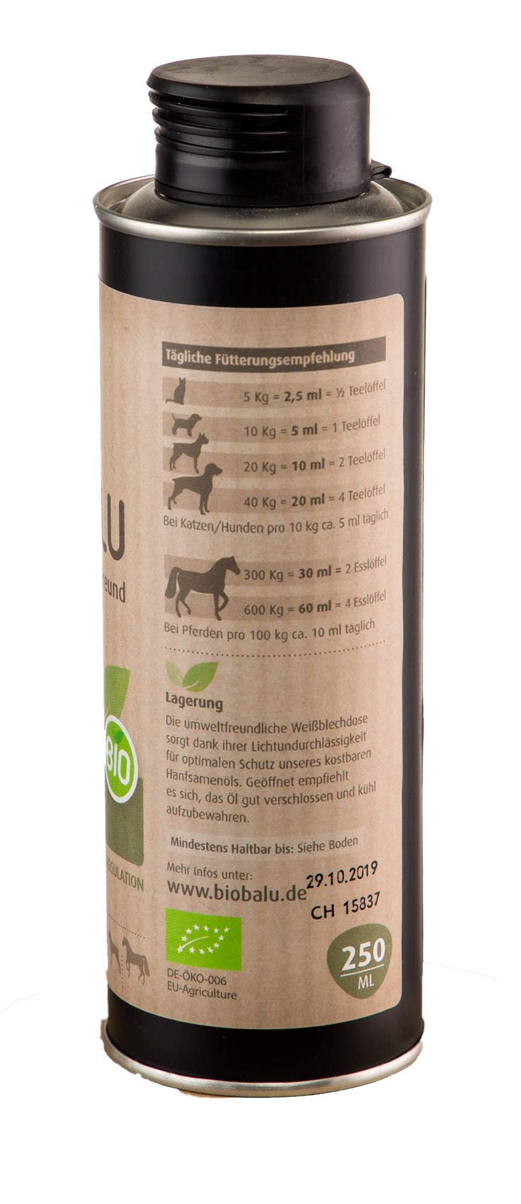 Olio di canapa organico | Olio di canapa biologico spremuto a freddo come mangime complementare per cani, cavalli e gatti, 250 ml