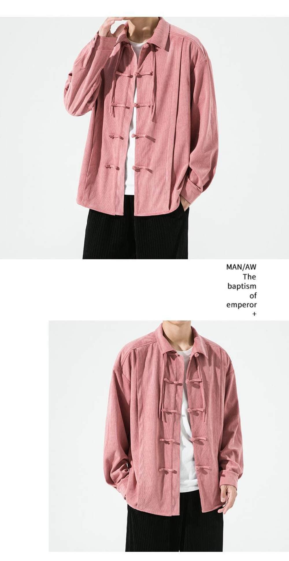 HGJH Herren Hemd Langarm, Herren Langarm Flanellhemd Thermohemd Ethnisches Rosa Hemd Button-Down-Baumwolle Großvaterhemd Bequemes Henry-Hemd Lässiges Arbeitshemd Für Männer Jungen
