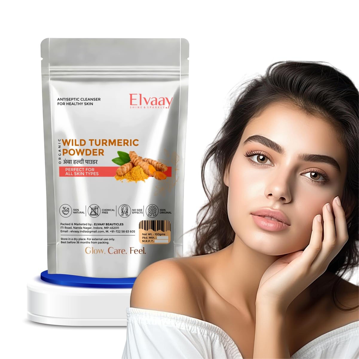 Elvaay Pure Wild Turmeric Powder, 100g, Ladies Body Scrub, Pimple and Acne Treatment, Serum for Glowing Skin-image-28