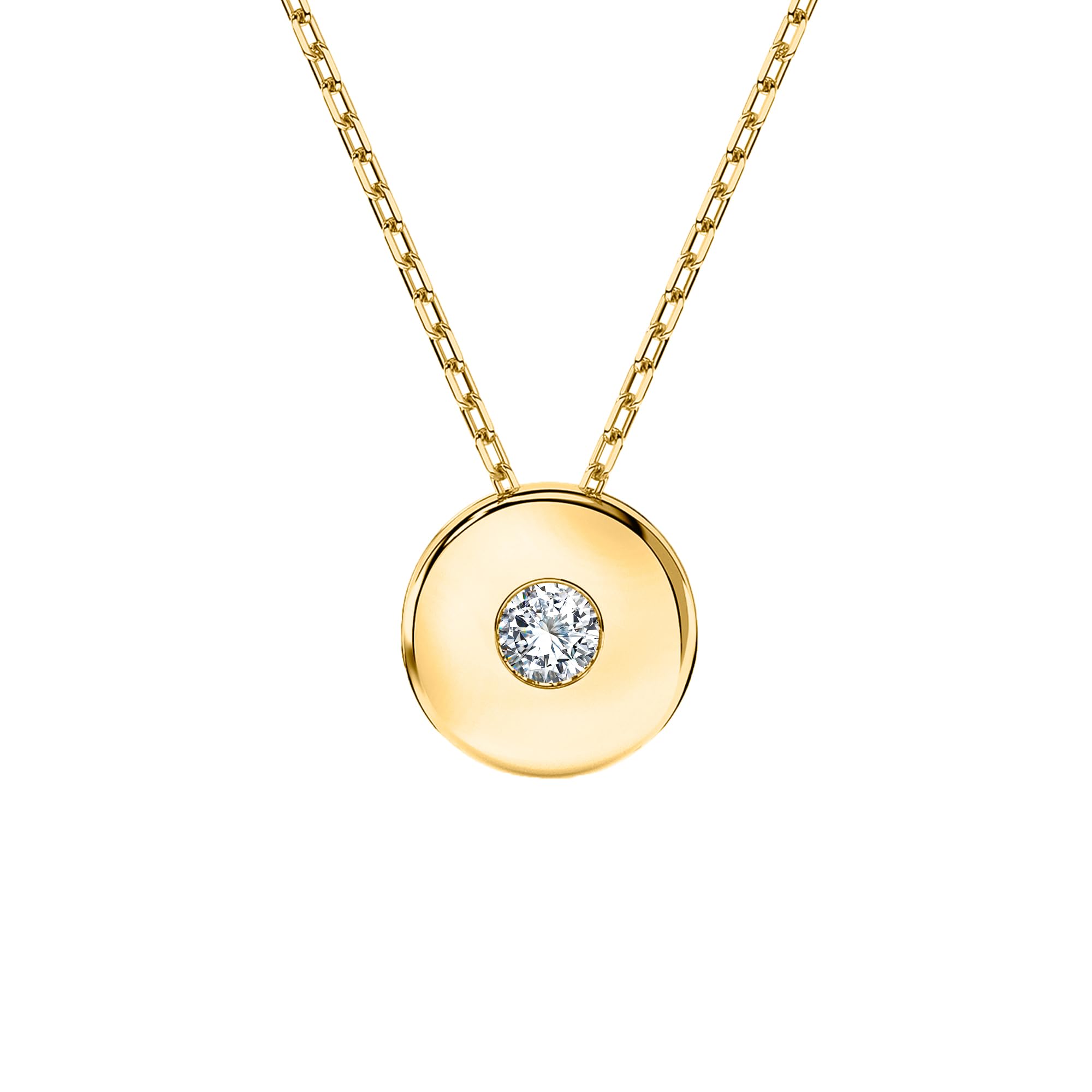EDELIND Collana Punto Luce Donna con Diamante 0.04 ct in Oro 14k - Ciondolo Design a Disco - Catenina Forzatina, Lunghezza Regolabile