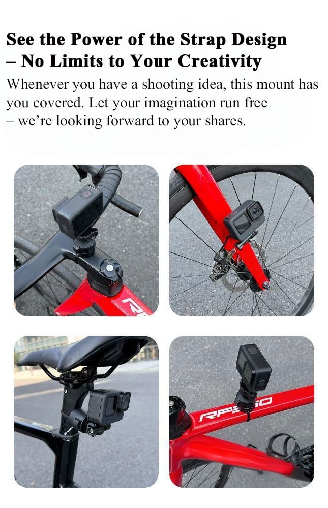 Uchwyt rowerowy – akcesoria z metalowym paskiem, obracany o 360° i antypoślizgowy, do DJI OSMO NANO/Action Pro 5, Insta 360 GO Ultra/Ace Pro 2/ X5, G0PRO itp. Kamera sportowa (z podstawą OSMO