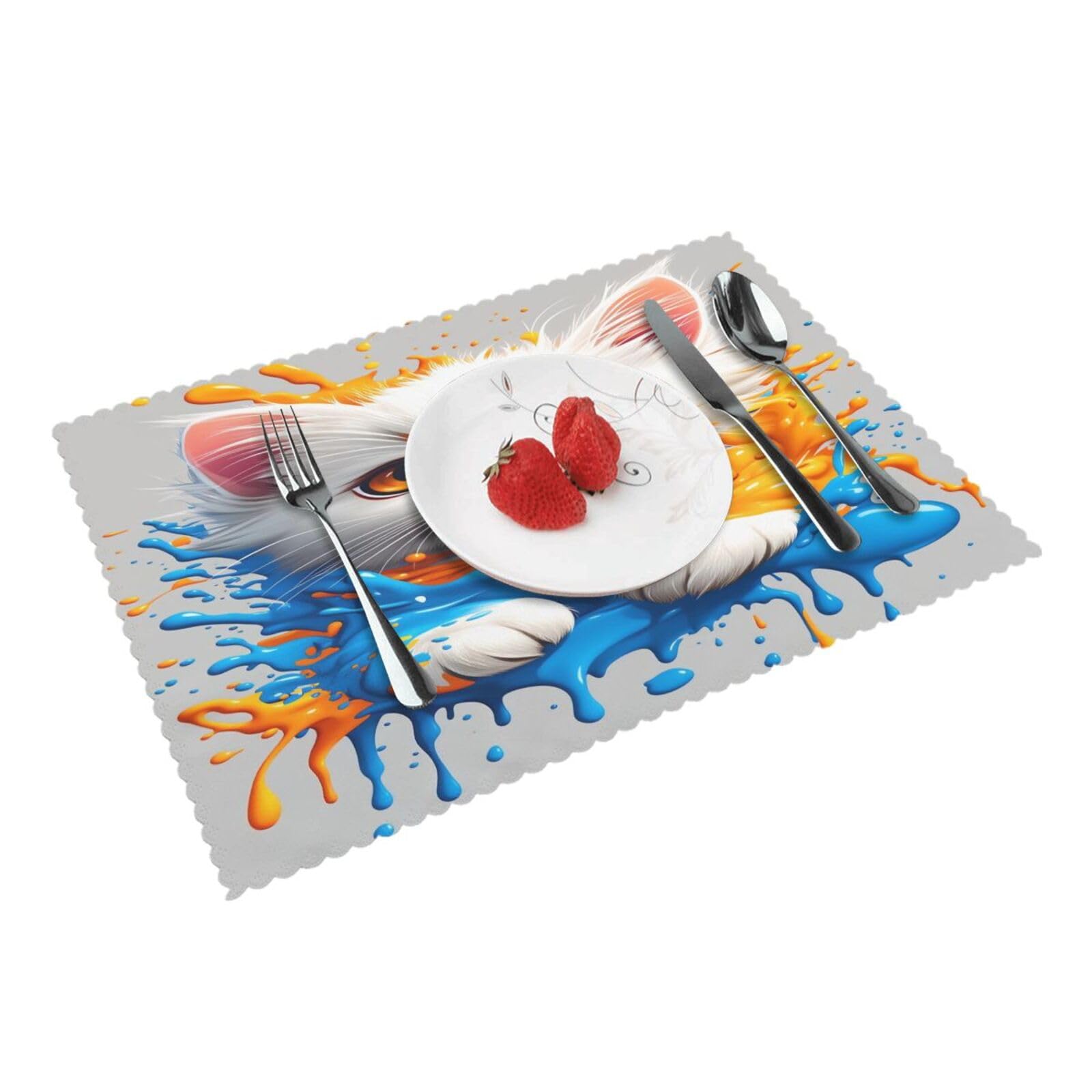 Colorful Cat Splash Art(1) Placemats Set of 4 Print Table Mats Place Mats Table Decor for Kitchen Dining 12X18 in