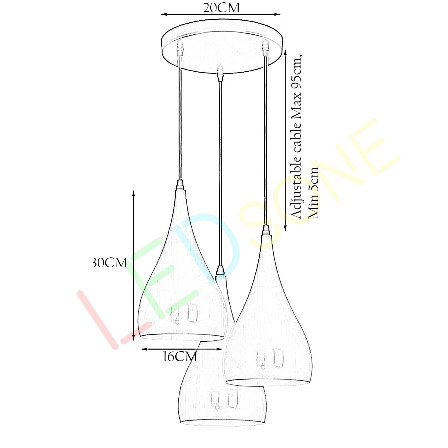 LEDSone Lampadario a sospensione a 3 teste, moderno in metallo a goccia a goccia, lampada a sospensione a grappolo con attacco E27 per soggiorn (Borgogna)