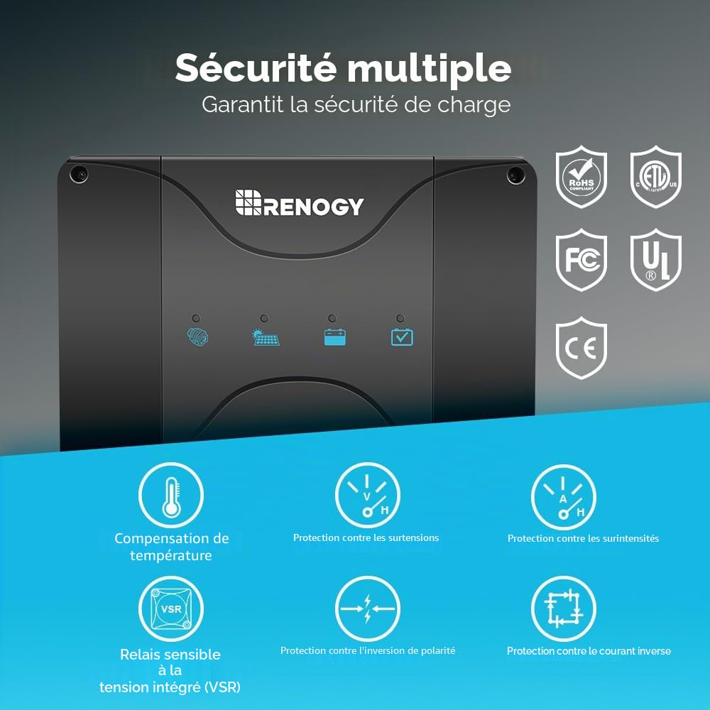 Renogy Chargeur de Batterie Embarqué 12V 30A DCDC avec MPPT pour Batteries Gel, AGM et Lithium Utilisant Une Charge en Plusieurs Étapes, dans Les Camping, Bateaux, pour Correspondre avec Fusible 40A