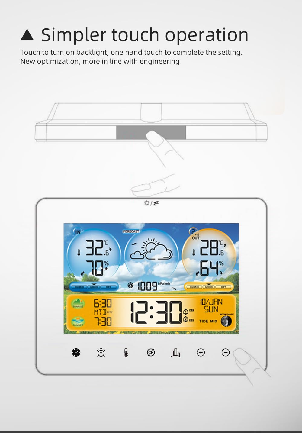 Weather Station, Color Display USB Alarm Clocks for Bedrooms Indoor Outdoor Thermometer with Date and Day of Week for Bedroom, Home, Office, Warehouse