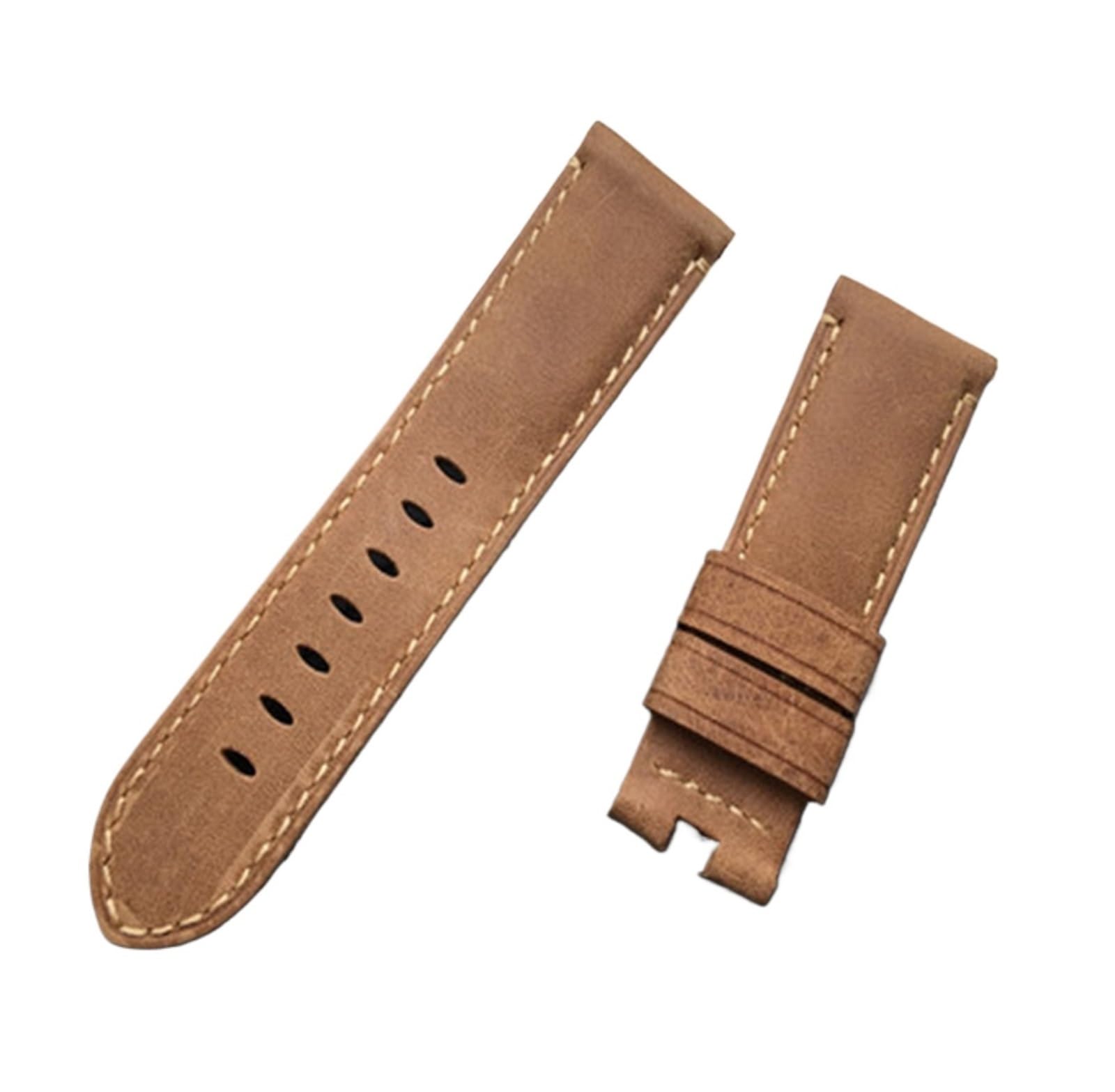 HMFANG 24mm Braun Grau Vintage Retro Italien Echtes Leder Armband Kompatibel Mit Panerai Strap Uhrenarmband Schmetterling Schnalle Gürtel