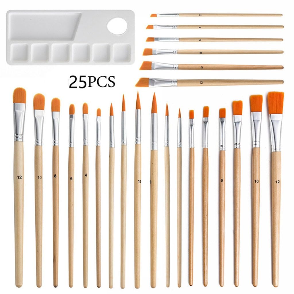 Ensemble de pinceaux à Peinture en Plastique et Nylon Bois Bouleau, 25 pièces