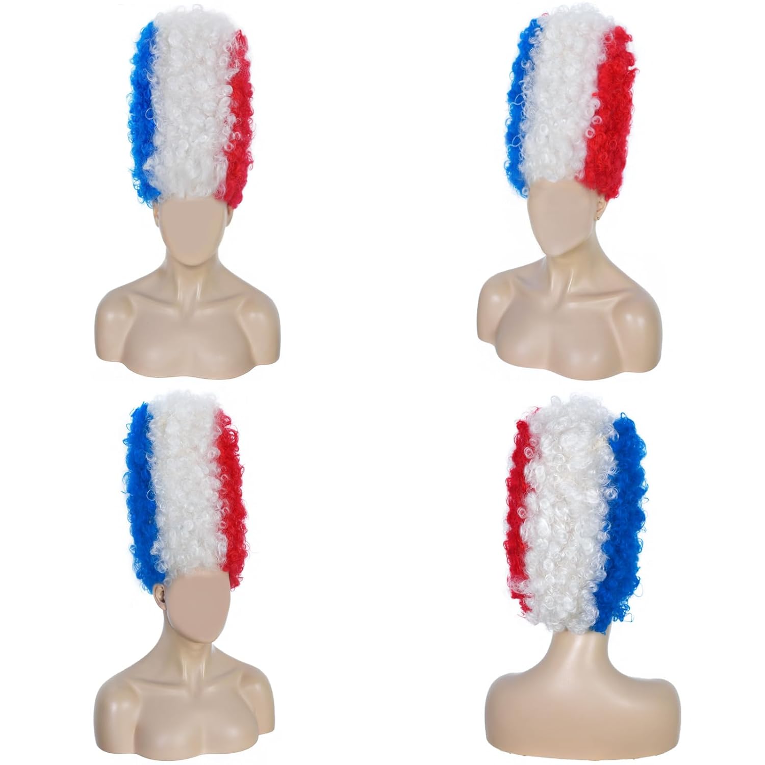 Hair Cap+Red White Blue Beehive Wig Tall Curly Wigs for Women Tall Beehive Wig 4th of July Hair Curly Fluffy Costume Afro Party Outfit for Themed Party Halloween Cosplay Creative Photography