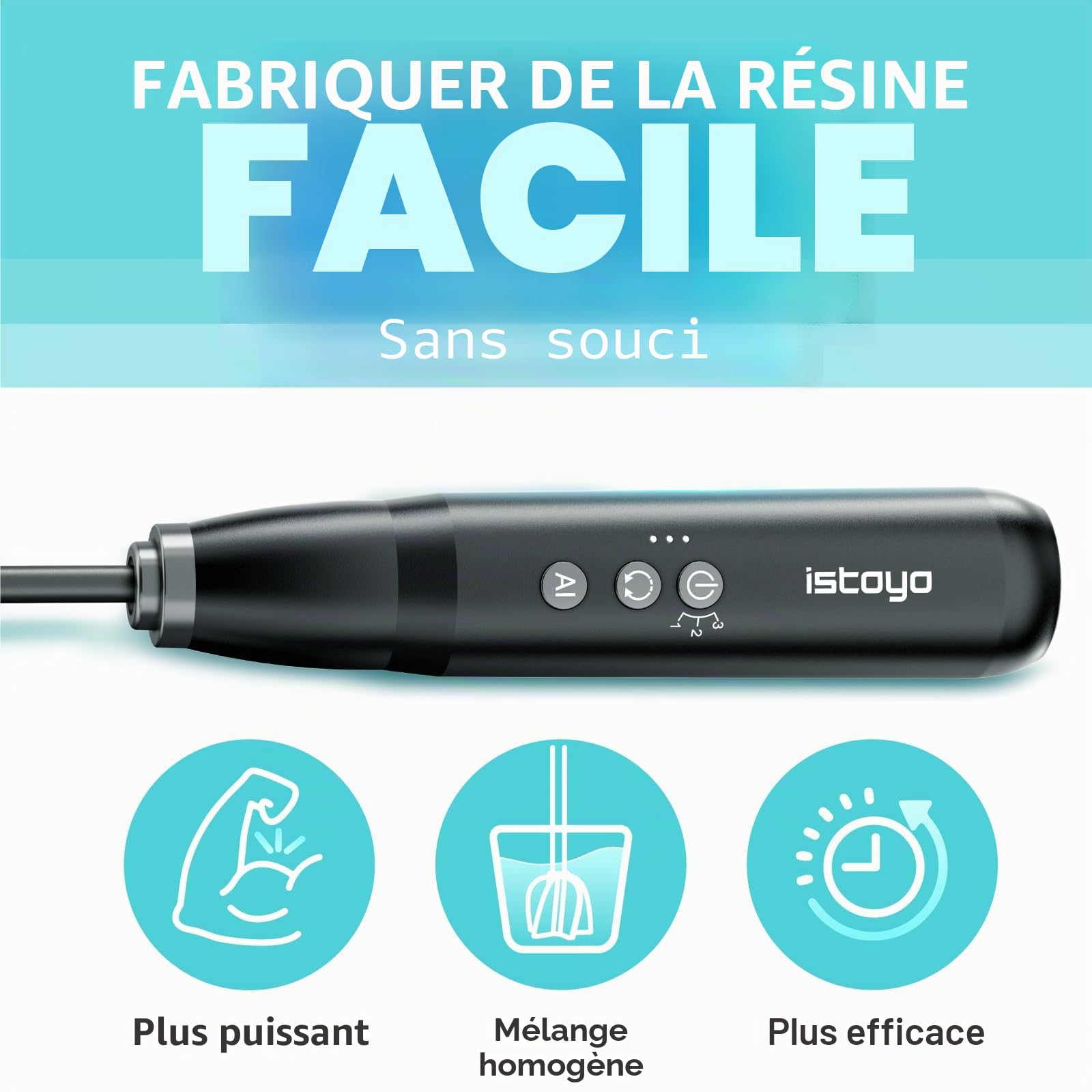 ISTOYO Rechargeable Mélangeur de résine Ultra, Mélangeur époxy de Contrôle à 3 Vitesses Amélioré avec Mode AI, pour Moules en Résine, Fournitures, Bricolage