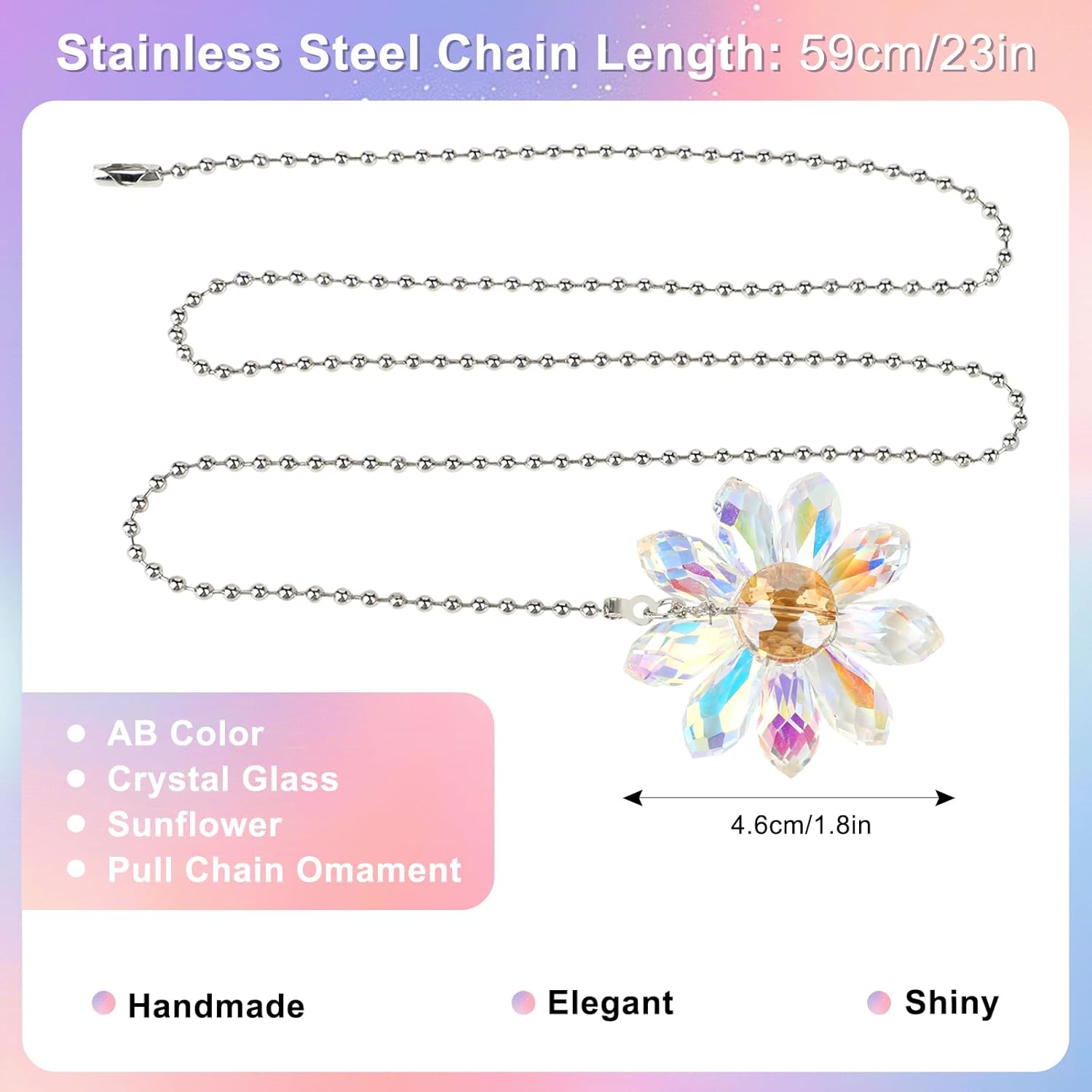 2 Pieces Ceiling Fan Pull Chain, Decorative 1.8" Crystal Glass Flower Pendants Pull Chain Extension with 23" Ceiling Fan Chain Extender and Connector for bedside lamp Table Lamp Light(Crystal AB) image 2 of 7 B0DMR8YWS6