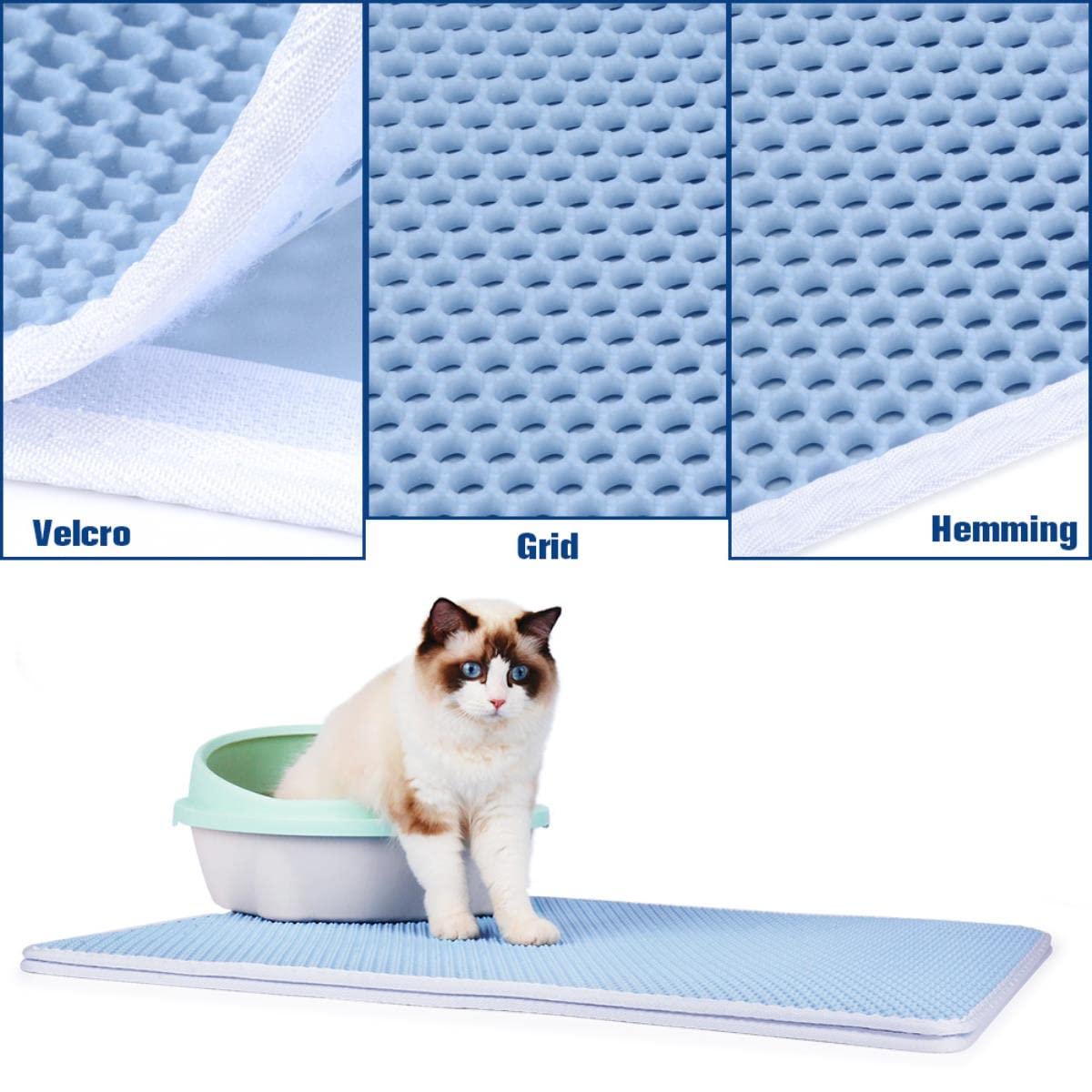 Tappetino per lettiera per gatti a colori Impermeabile Doppio strato antiscivolo Tappetino per lettino per gatti per animali domestici Accessori per animali domestici lavabili e lavabili-Split Blu na