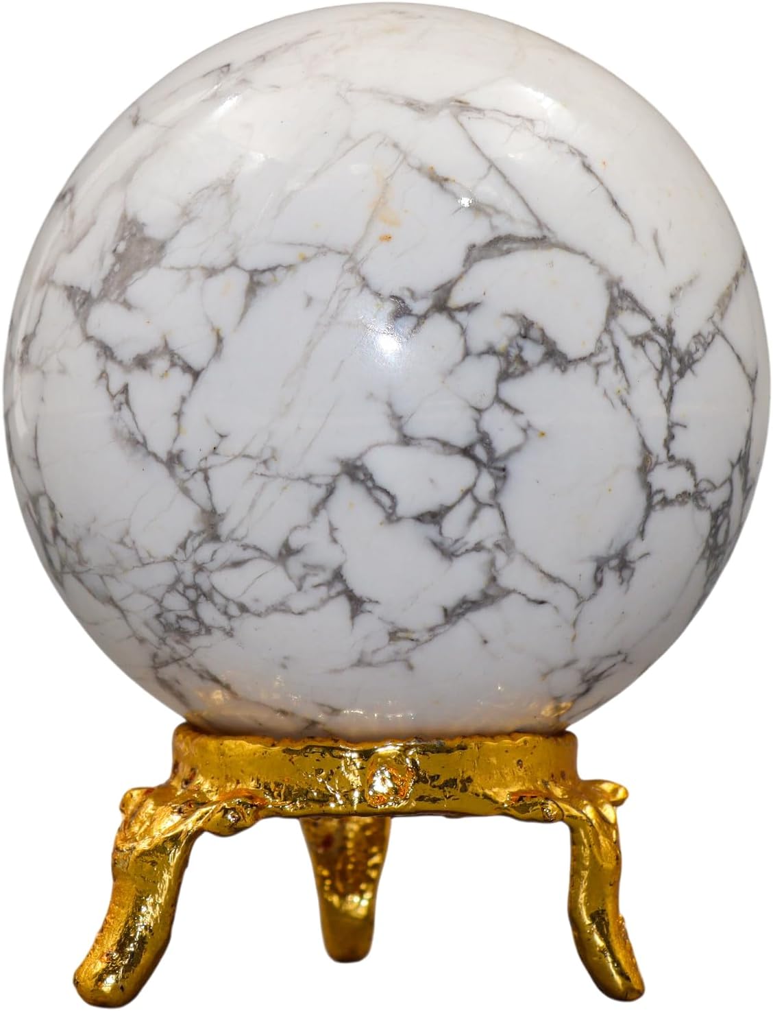 Polished Howlite Crystal Sphere, 55mm, Healing Chakra Meditation Stone Ball for Calm Energy & Spiritual Balance