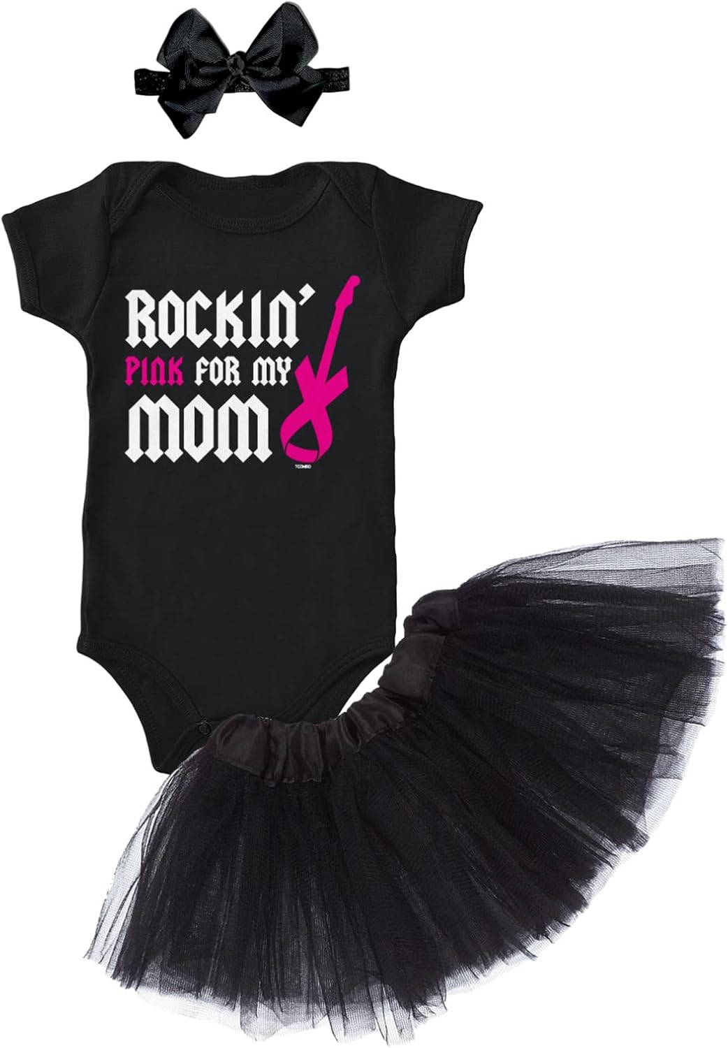 Tcombo Rockin' Pink For My Mom - Breast Cancer Awareness Baby Bodysuit + Tutu Skirt + Bow Headband Set
