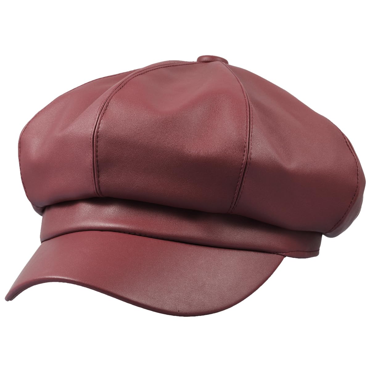 Sportmusies 8 Panels Newsboy Caps for Women, PU Leather Cabbie Painter Hat Gatsby Ivy Beret Cap, 03red, One Size