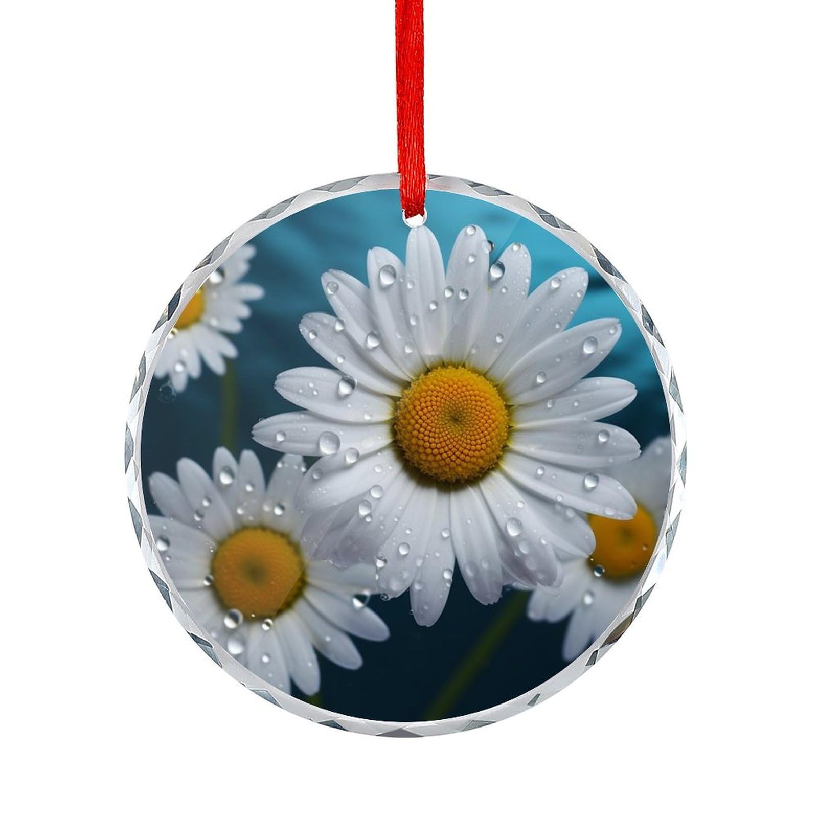 Btcowzrv Style Daisy Flowers Round Ornament Hanging Pendant Decor