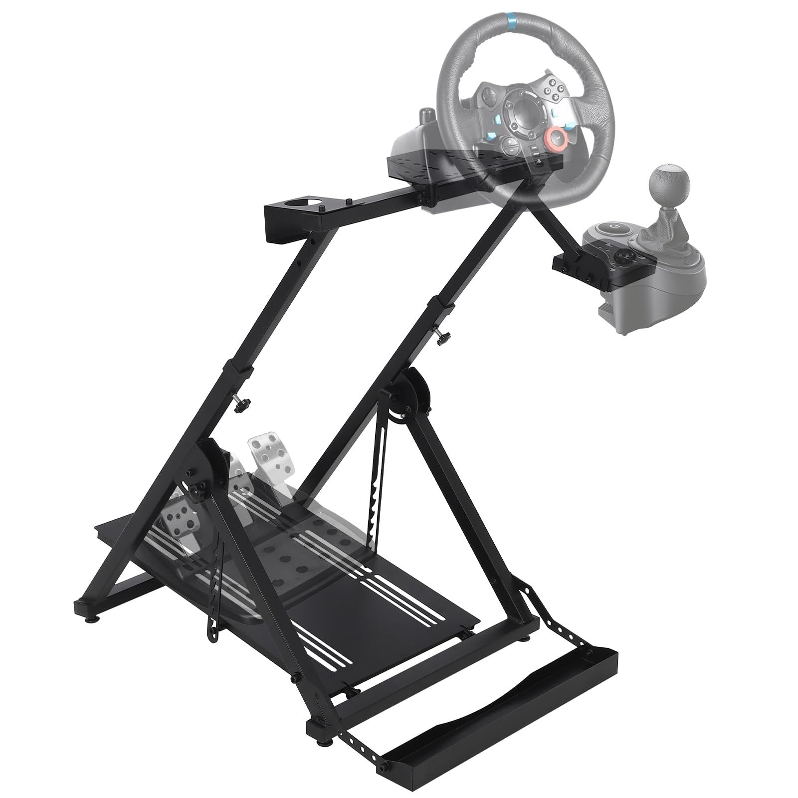 Garvee Support de Volant de Course Pliable X-Type – Acier Carbone, Réglable – Compatibilité PS5, Xbox, PC – Support Levier Vitesse, Porte-Gobelet, Siège – Idéal Cockpit Simulation – Tube Carré
