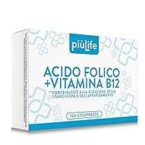 Acido Folico 400 ug Con B12 160 Compresse PiùLife, 1 Al Giorno, Folina Integratore Acido Folico E Vitamina B12, Energia Contro Stanchezza E Affaticamento, Mamma