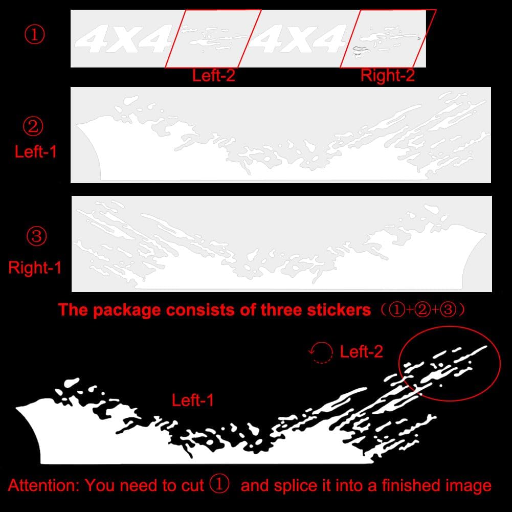 2pcs 74.8'' Universal Racing Stripes Car Decals 4x4 Waves Graphics Vinyl Stickers Waterproof Car Door Body Side Stickers Decals Decorations for Truck Pickup SUV Vehicles (X254 White)