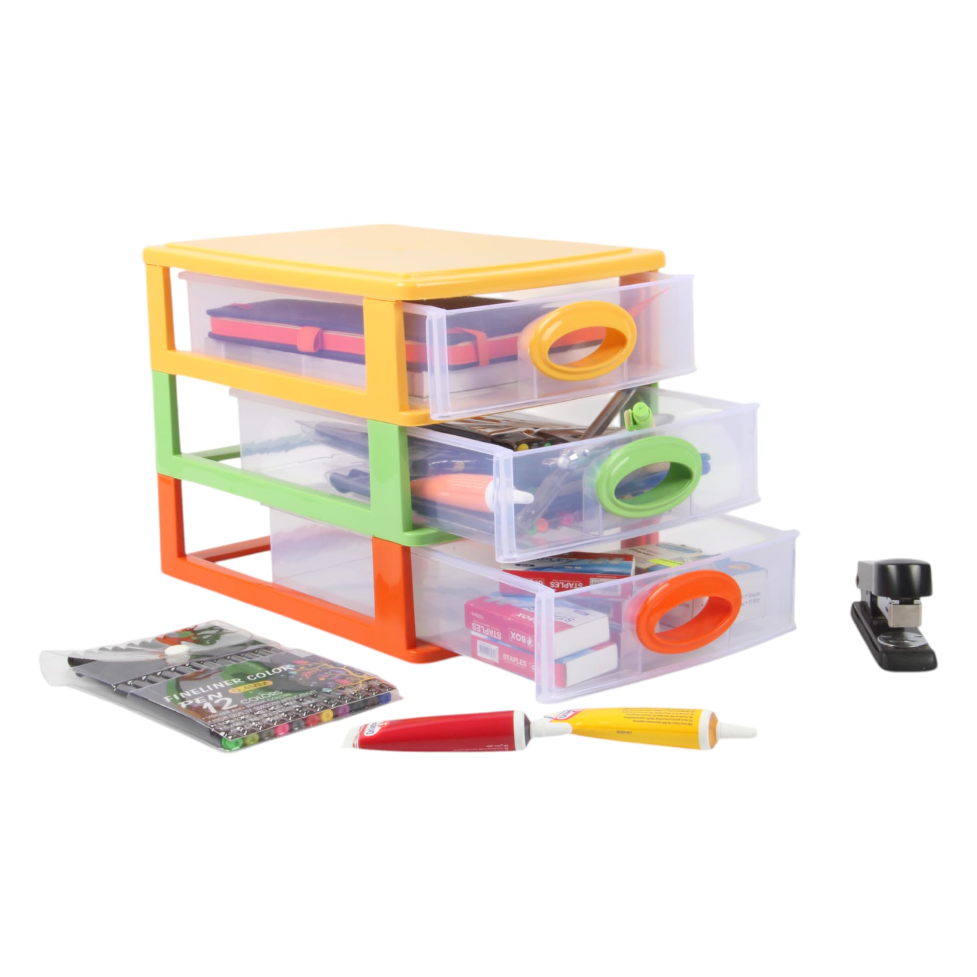Jolie MaxMini 3-Tier Storage Unit with Drawers - Compact Tabletop Organizer, Yellow Top, Small Plastic Drawers for Home and Office