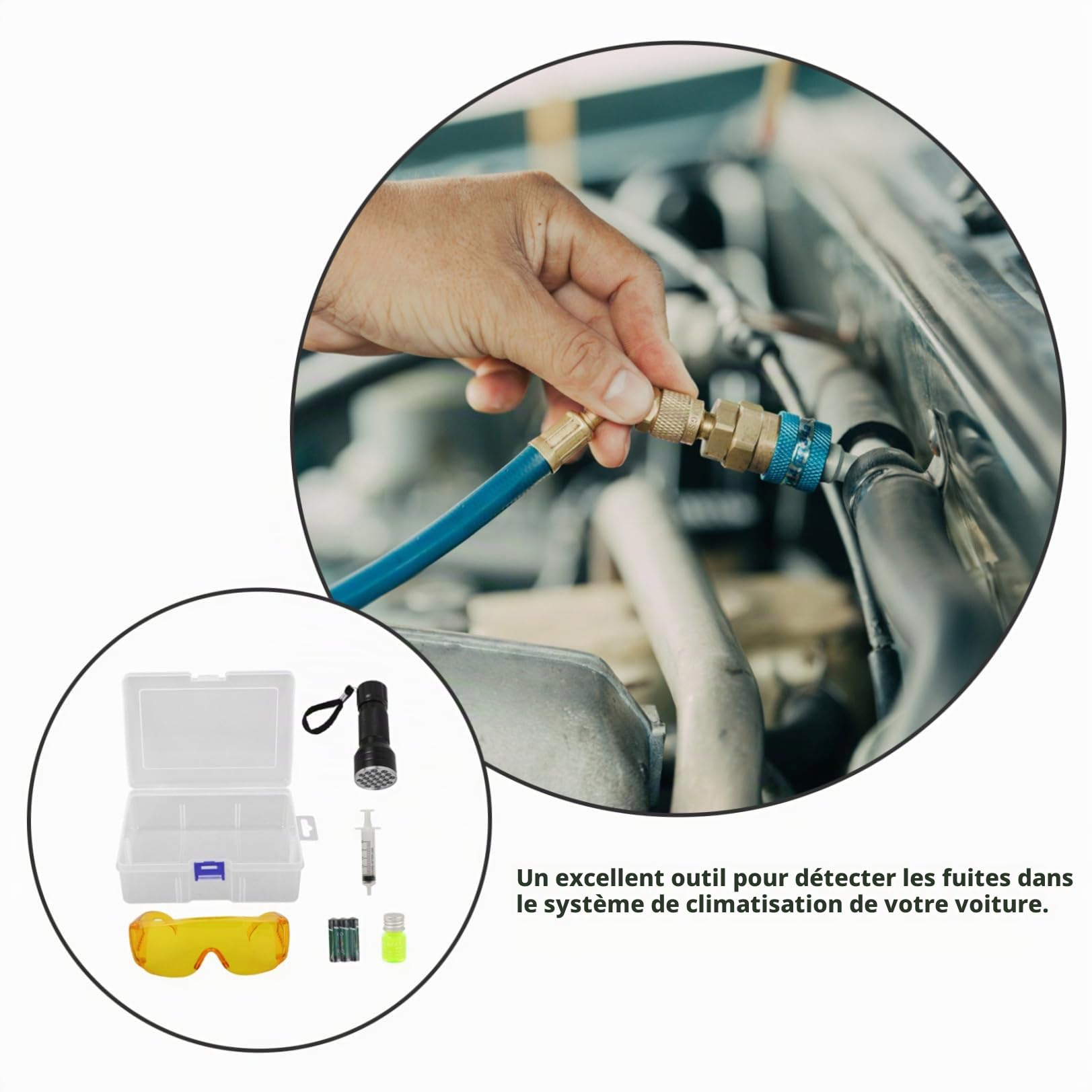 TOYANDONA Kit de Détection de Fuites et Lunettes de pour Climatisation Automobile Lampe Torche UV Plastique Solide Compatible pour Différents Modèles de Voiture