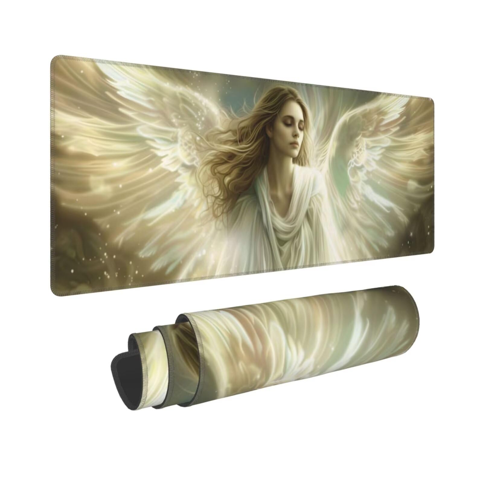 Tappetino Mouse, Tappetino Mouse Gaming Grande XXL 1500x800x3mm Tappetino Scrivania Mouse Pad, Base in Gomma Antiscivolo, Bordi Cuciti,Lavabile, Mousepad per Ufficio e Gaming (angelo) R-638